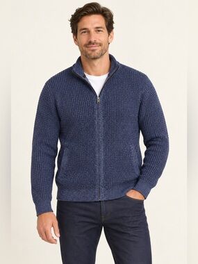 L.L. Bean Men's Full-Zip Textured Sweater - Navy Blue